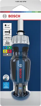 Bosch, sapında 6 adet uç bulunan, kısa uçlu cırcırlı tornavida.